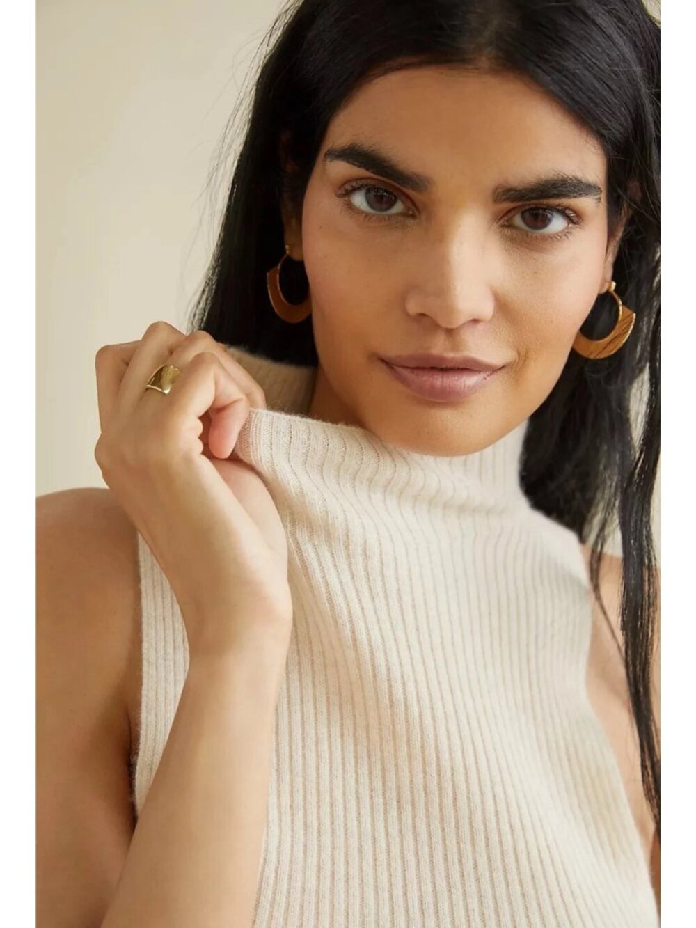 Maeve Anthropologie Cashmere Ribbed Sleeveless Turtleneck Sweater Top Small - Picture 2 of 15